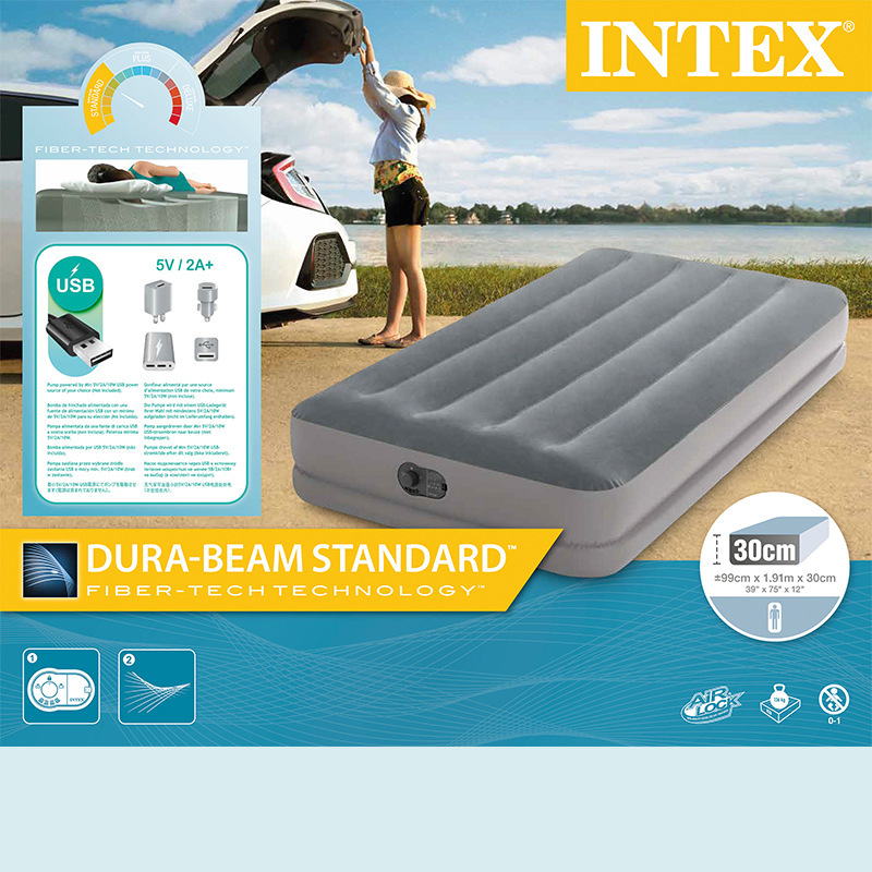 INTEX64112灰色USB内置电泵单人线拉空气床植绒充气床垫批发详情图2
