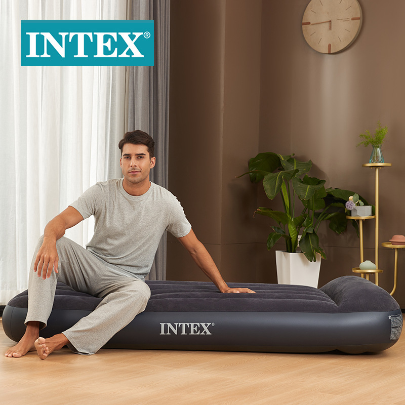 INTEX66127黑白USB内置枕头电泵单层单人线拉空气床植绒充气床垫详情图1