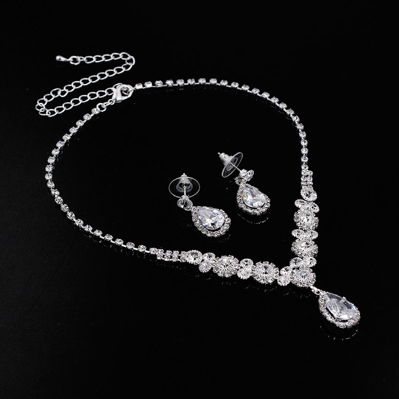 European and American fashion light luxury zircon necklace, earring set, wedding dress, evening gown accessories, dinner party bride's accessories Specification image