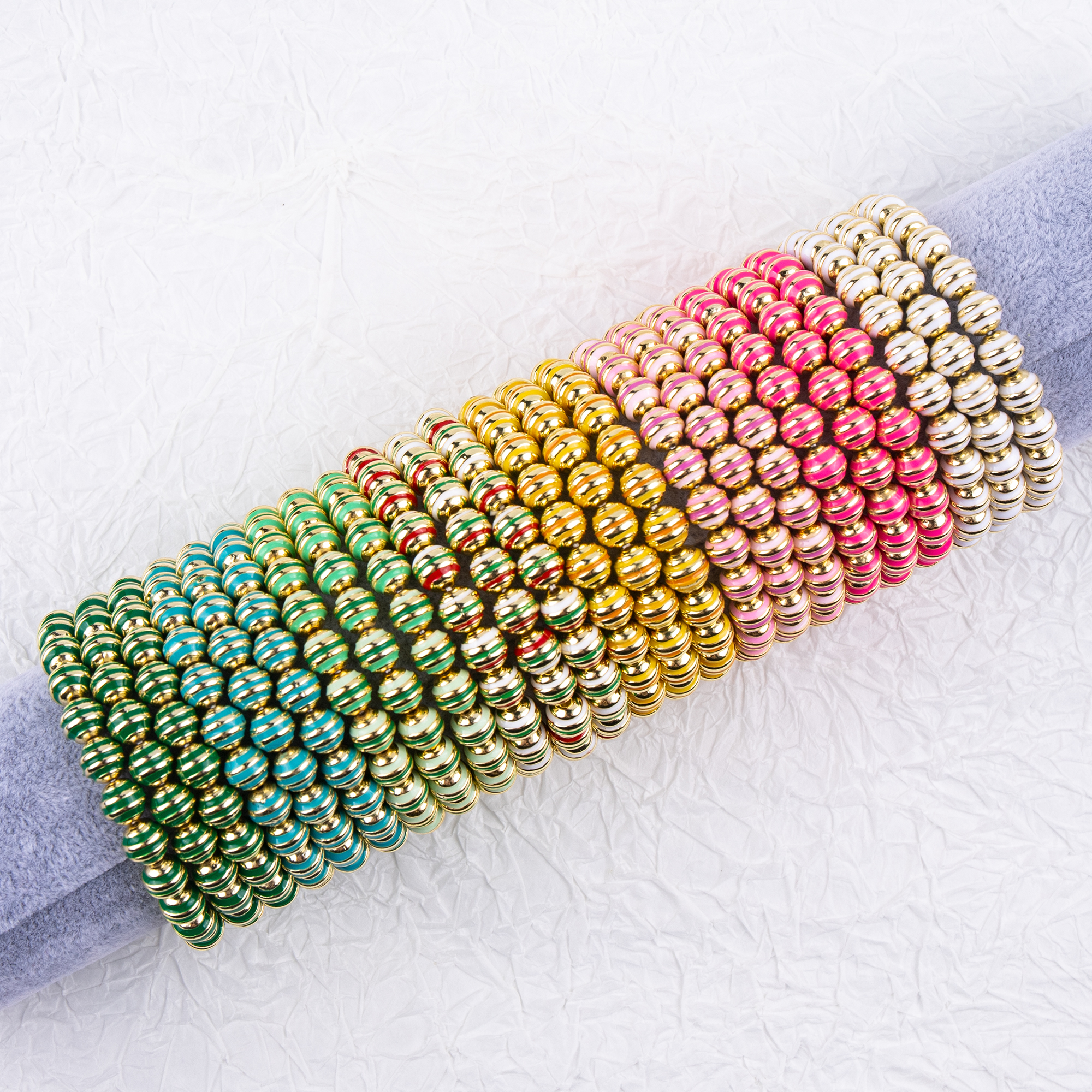 工厂批发/8mm三道彩色/滴油球手链/颜色可定制搭配白底实物图