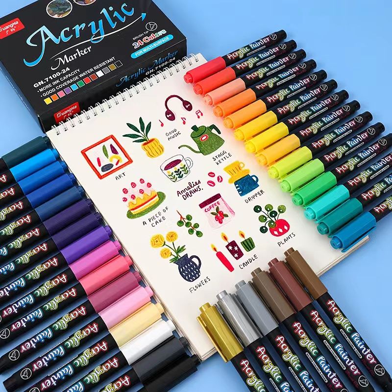 Guangna 7100 soft-tipped acrylic water-based paint marker pens, diy hand-drawn graffiti planner, painting marker pens pic 1