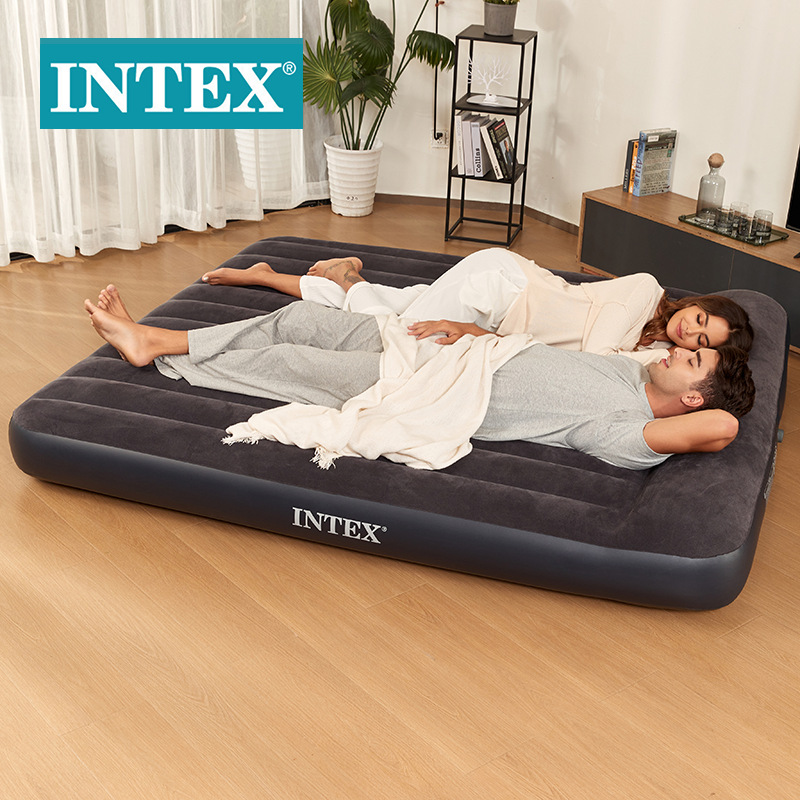 INTEX66129黑白USB内置枕头电泵单层特大线拉空气床植绒充气床垫详情图1