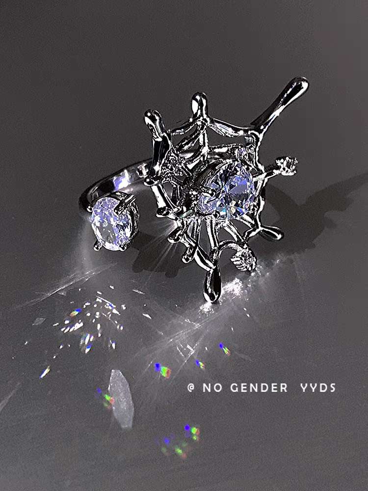 Xin Ai Lian 2302 Spider-web-like Copper Zircon Open Adjustable Ring Application Scenario