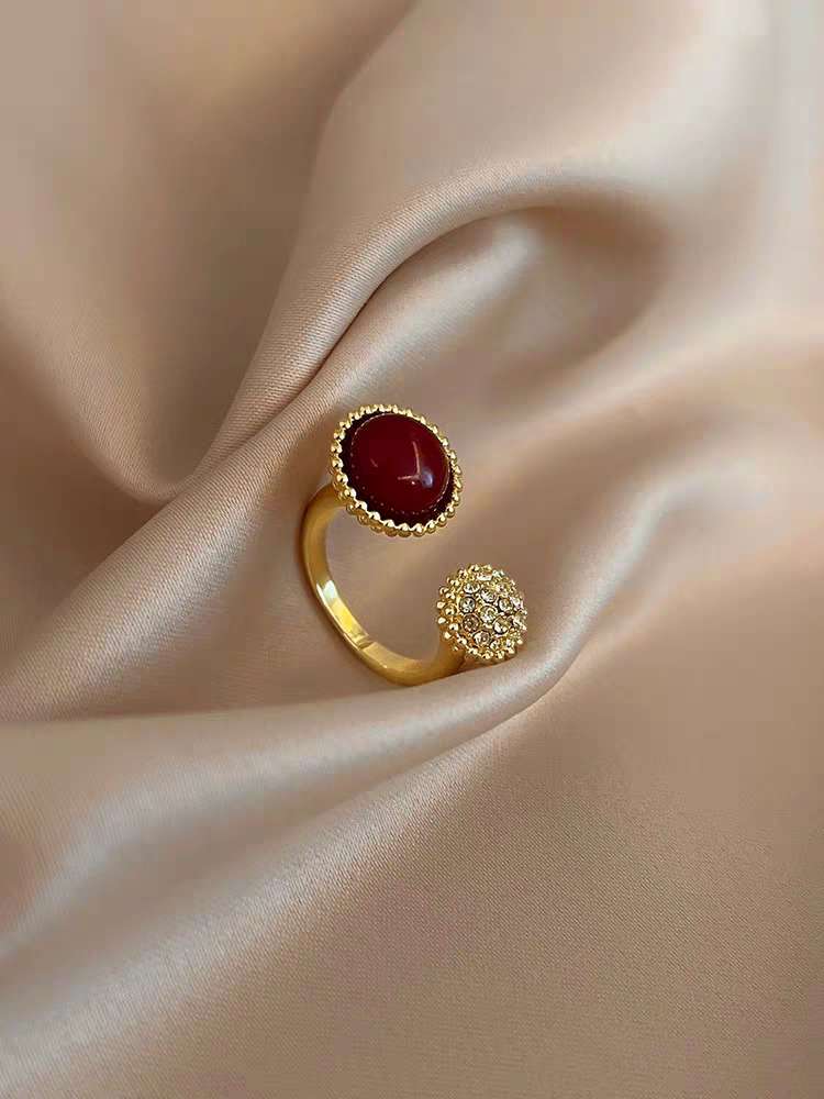 欣艾恋2301铜镀真金红色锆石开口个性市场食指戒