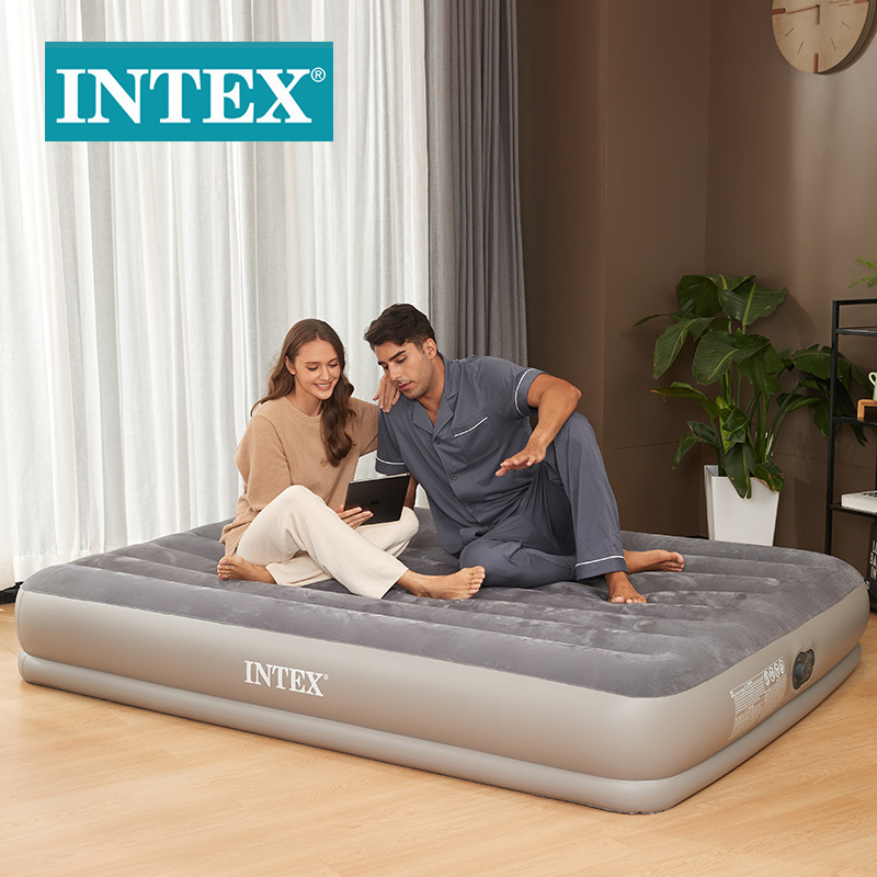 INTEX64114灰色USB内置电泵双人线拉空气床植绒充气床垫批发图