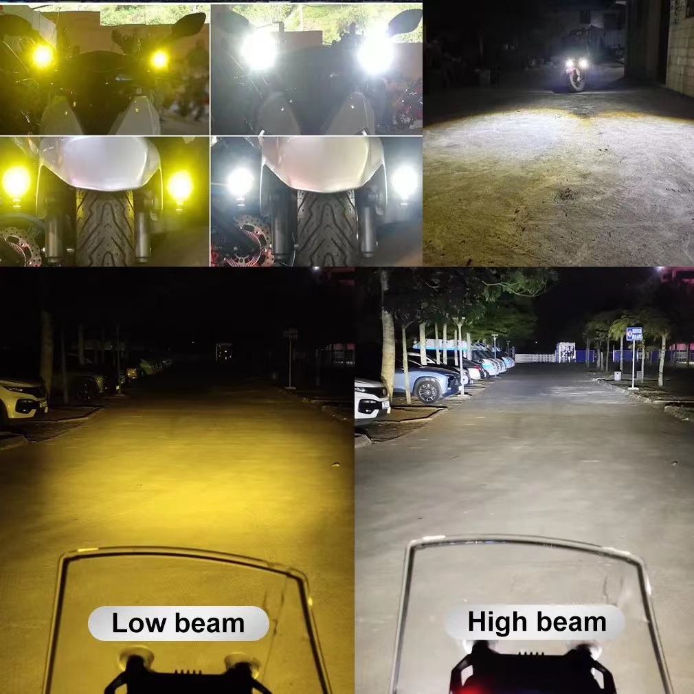 Motorcycle spotlights, LED spotlights, yellow and white lights, street lamps, high brightness details Picture