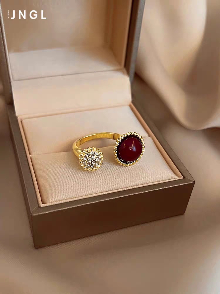 Xin Ai Lian 2301 copper-plated true gold red Zircon Open Personalized Market index Finger Ring Specification image