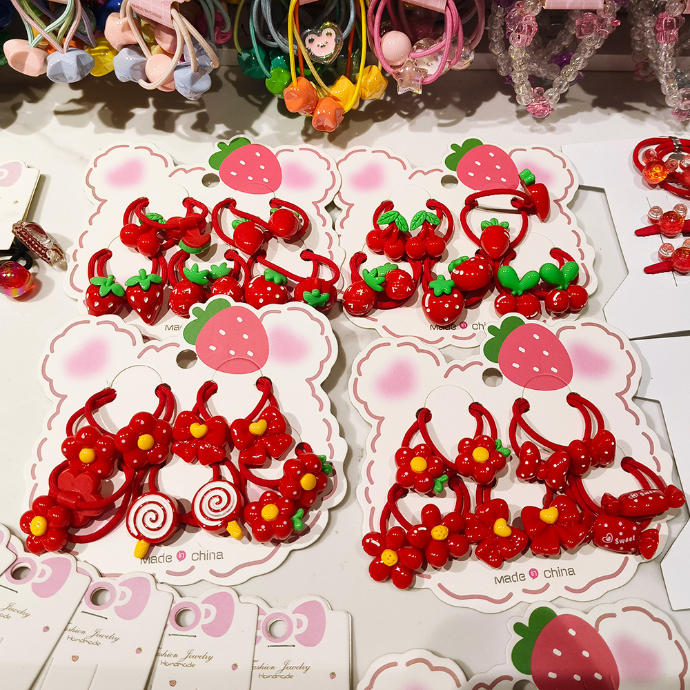 Festive Red Rubber Band Hair Tie Children's Hair Accessories Hair Tie Hand Tie Hair Rubber Band Cartoon Plastic Headtie Accessories Application Scenario