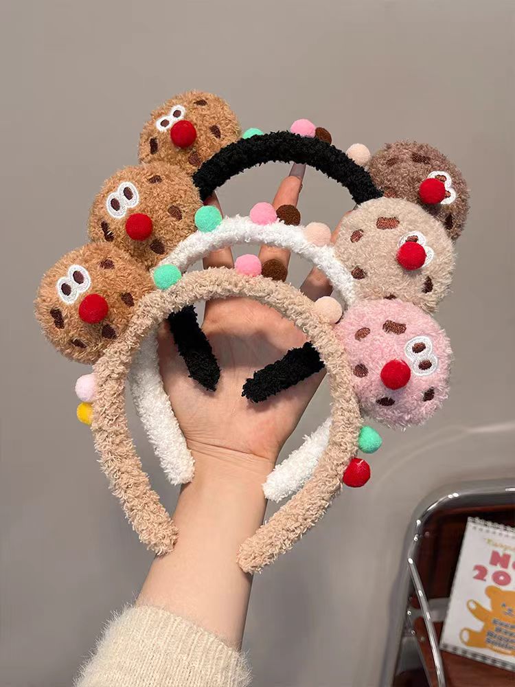2023年新款丑萌曲奇毛绒发箍秋冬卡通可爱小脸发卡敷面膜头箍头饰详情图4