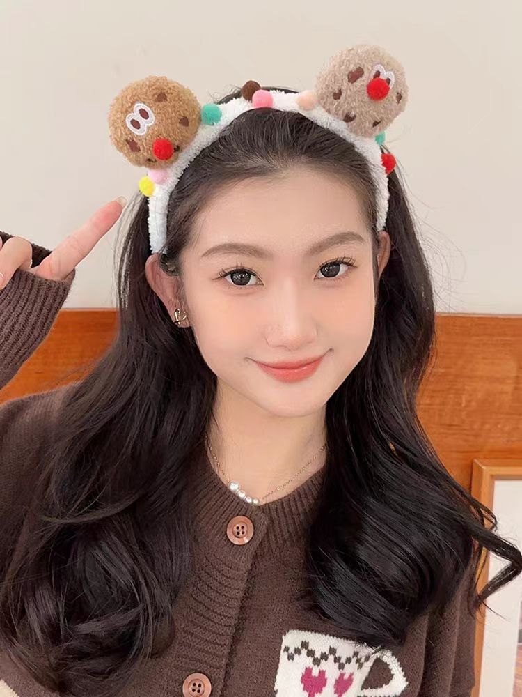 2023年新款丑萌曲奇毛绒发箍秋冬卡通可爱小脸发卡敷面膜头箍头饰详情图2