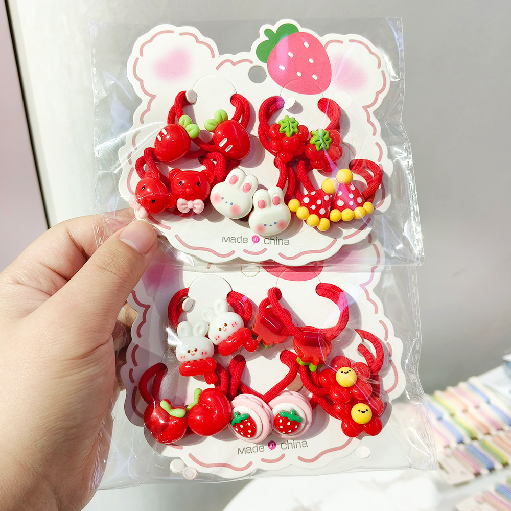 Festive Red Rubber Band Hair Tie Children's Hair Accessories Hair Tie Hand Tie Hair Rubber Band Cartoon Plastic Headtie Accessories Specification drawing