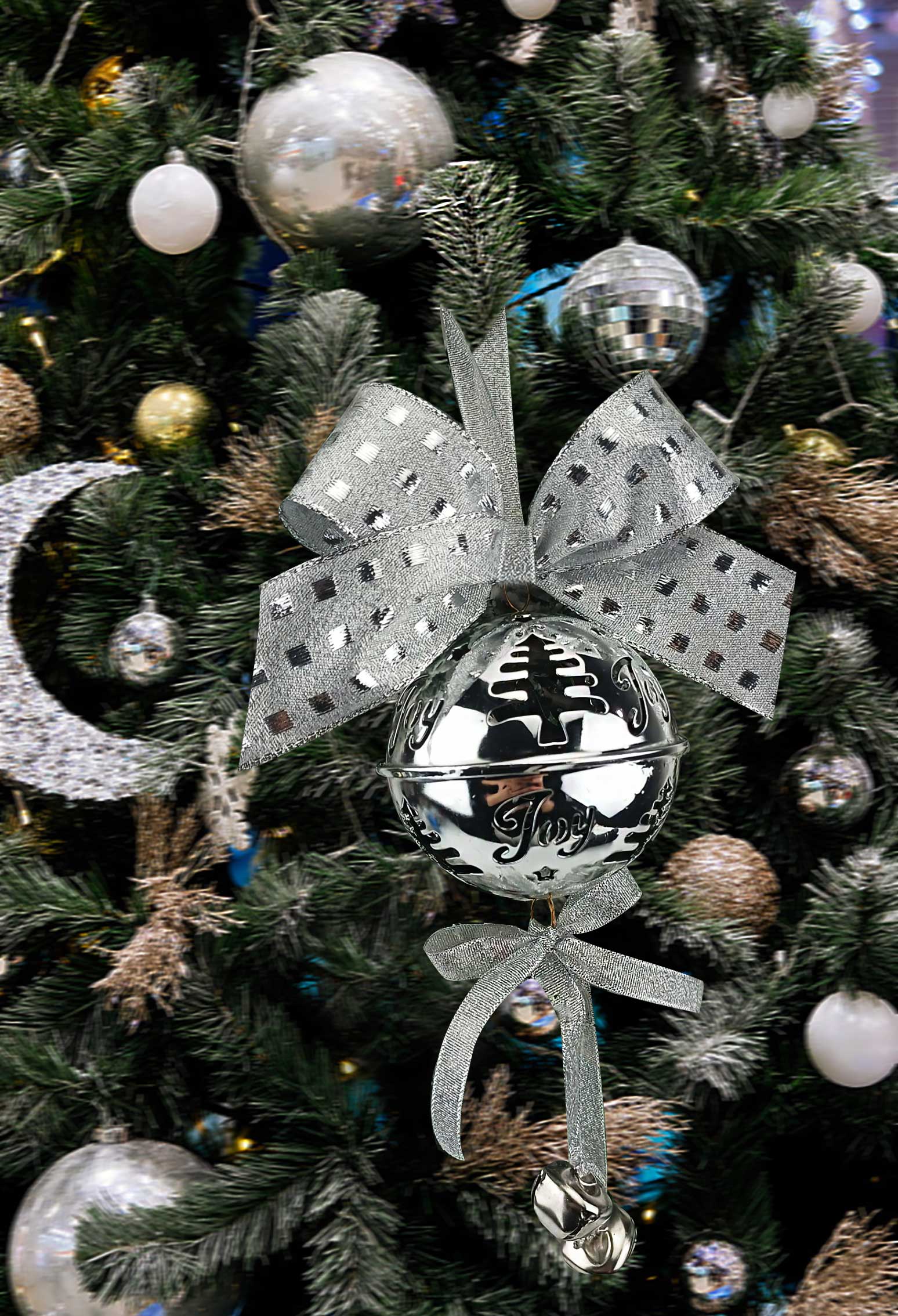 Item No. 2349 Christmas Gift Packaging Decoration DIY Nylon Checkered Silver Onion Silver Edge Christmas Webbing 3.8cm Christmas Supplies Christmas Tree Application Scenario