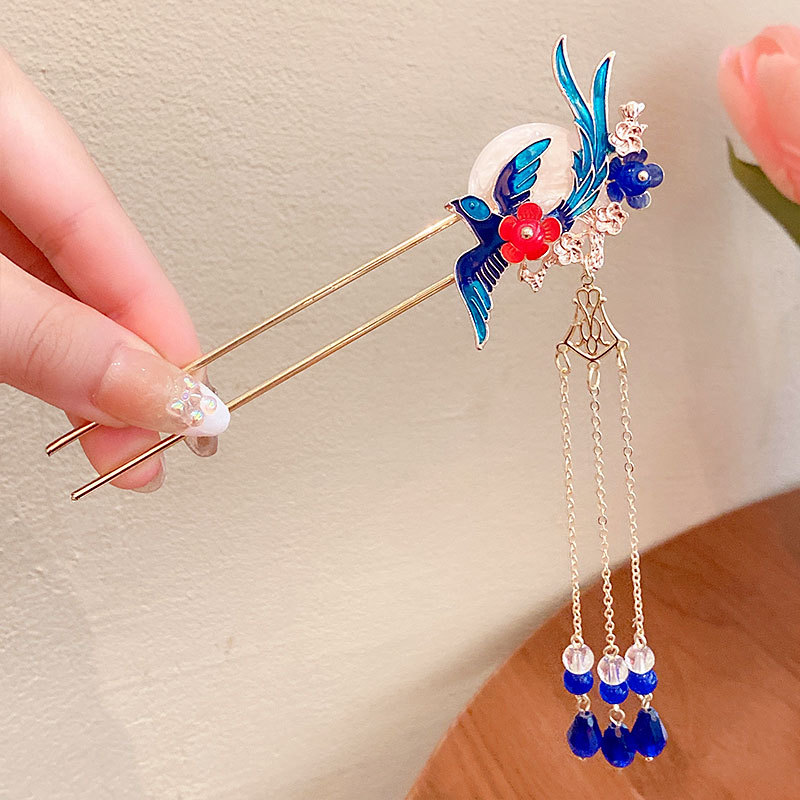 汉服头饰女儿童 古风盘头发发簪女童古装发饰中国风步摇流苏发钗详情12