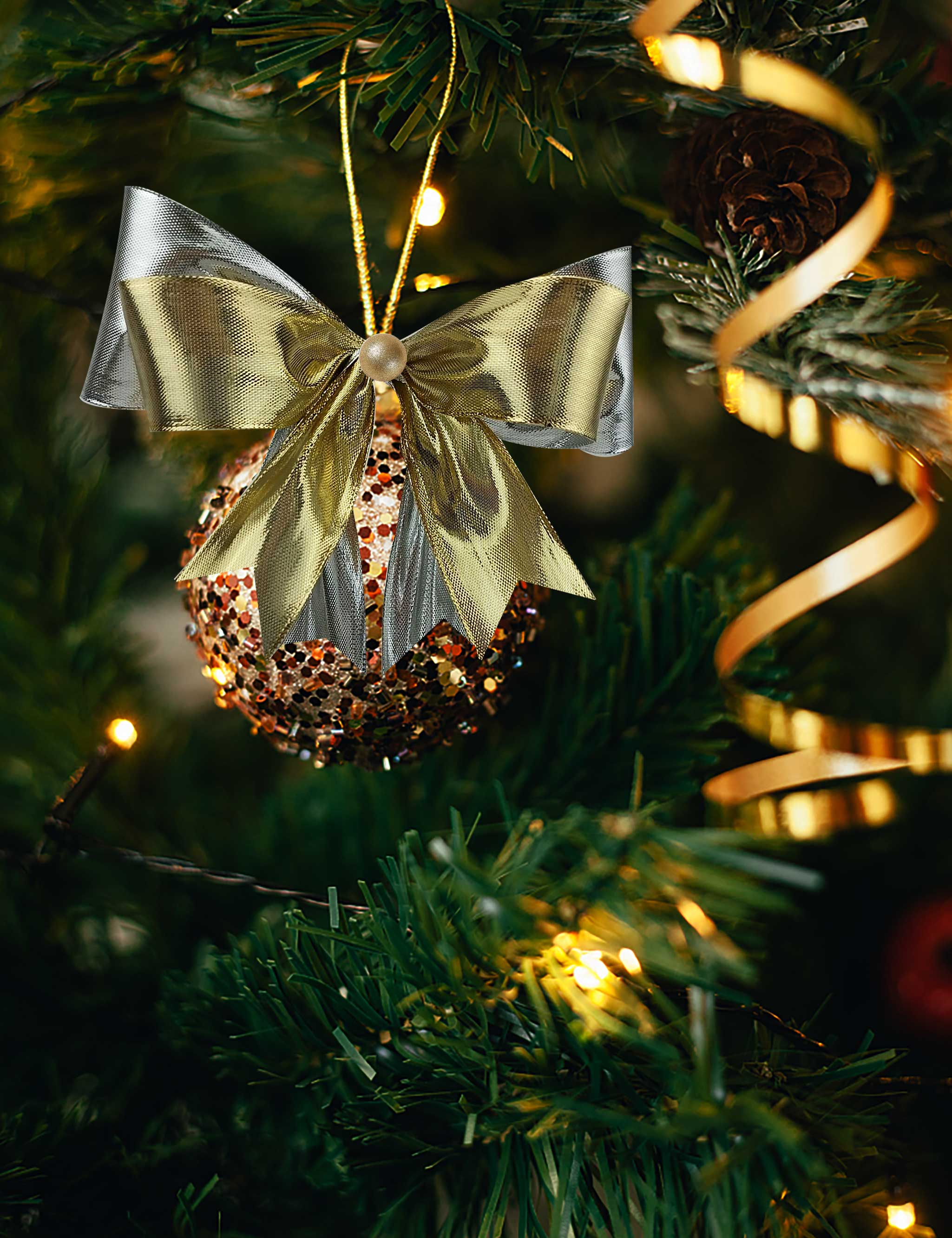 Item No. 2352 Christmas Gift Packaging Decoration DIY Double-sided Two-color Silver, gold and silver scallion Ribbon Christmas Webbing 6.3cm Christmas Daily Necessities Application Scenario