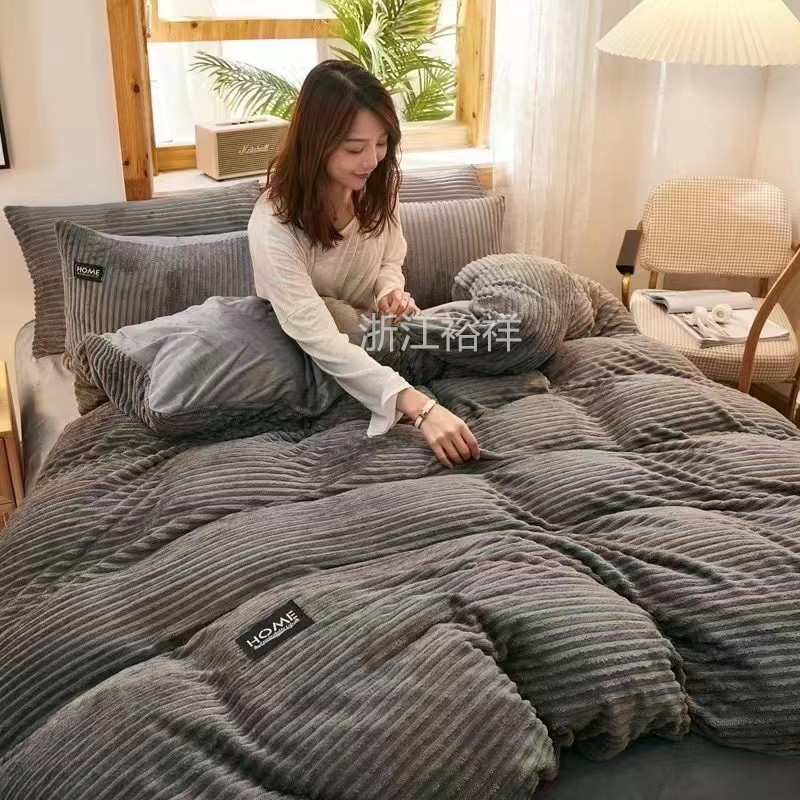 新品外贸暖绒四件套床品床单被套批发 200*230 尺寸可定做详情8