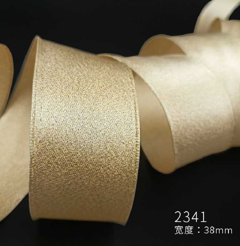 Item No. : 2341 DIY Christmas Gift Packaging Decoration Satin weft Gold Edge Christmas Webbing 3.8cm Christmas Daily Necessities