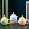 Nordic-style ceramic cups, office cups, mugs with LIDS and spoons, daily-use cups, cartoon cups 3 details Picture