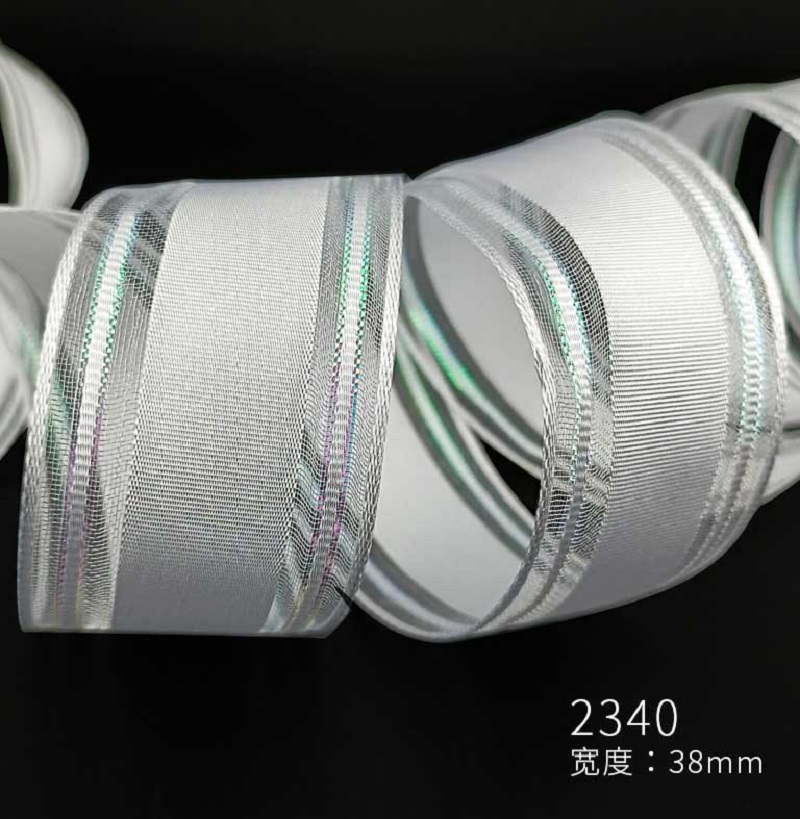 Item No. : 2340 DIY Christmas Gift Packaging Decoration, Colorful Scallion White Striped Christmas Webbing, 3.8cm, Christmas Daily necessities