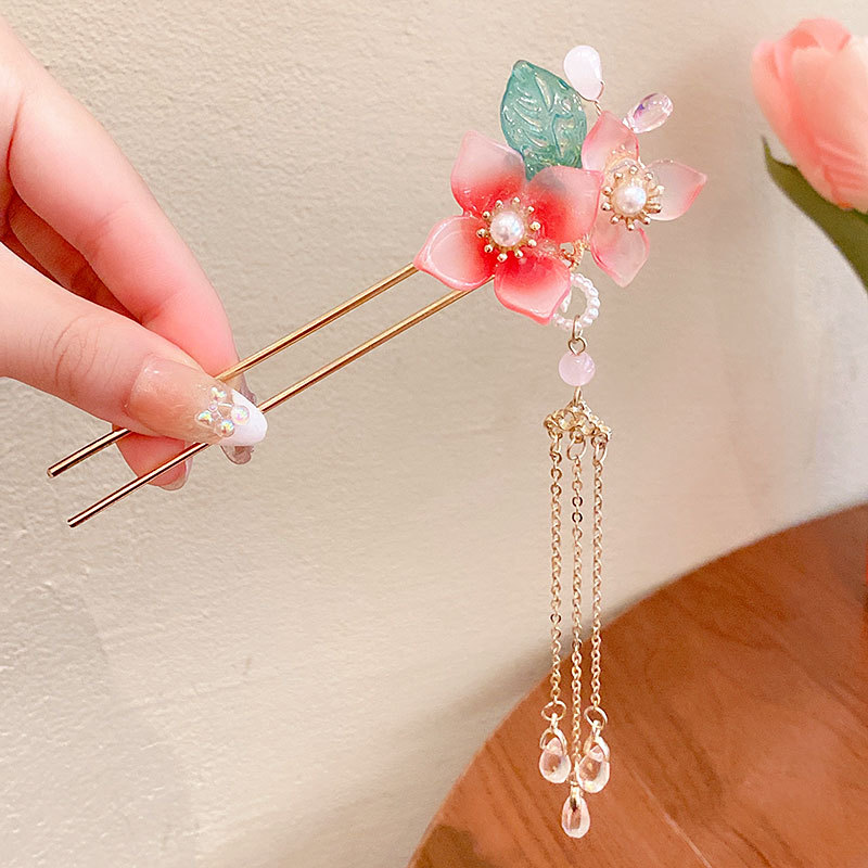 汉服头饰女儿童 古风盘头发发簪女童古装发饰中国风步摇流苏发钗详情3