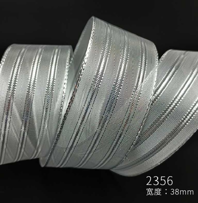 Item No. 2356 Christmas Gift Packaging Decoration DIY Silver Onion 9 strips Silver onion Mesh Christmas Webbing 3.8cm Christmas Daily Necessities