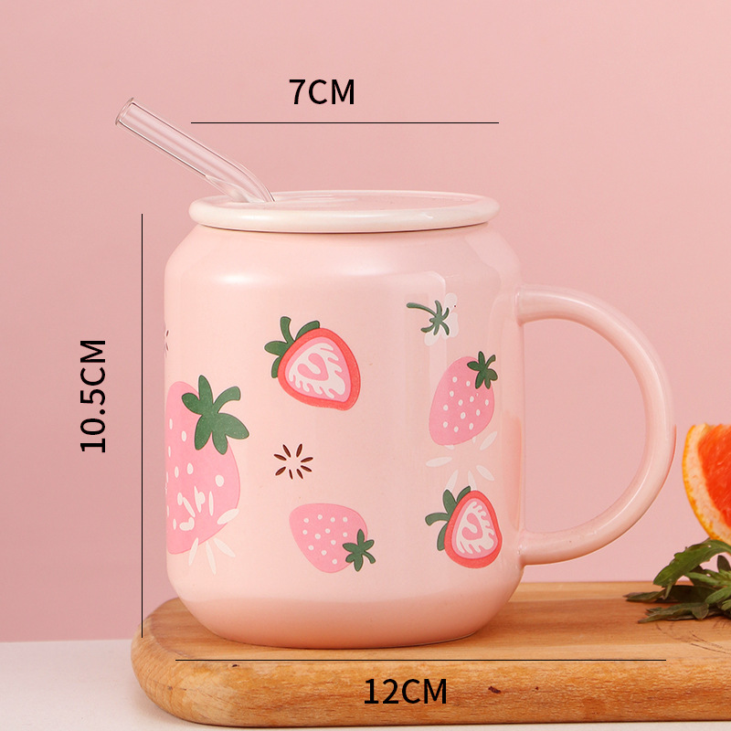 Nordic-style ceramic water cup, office cup, mug with lid and spoon, daily-use cup, cartoon cup 1355 Specification image