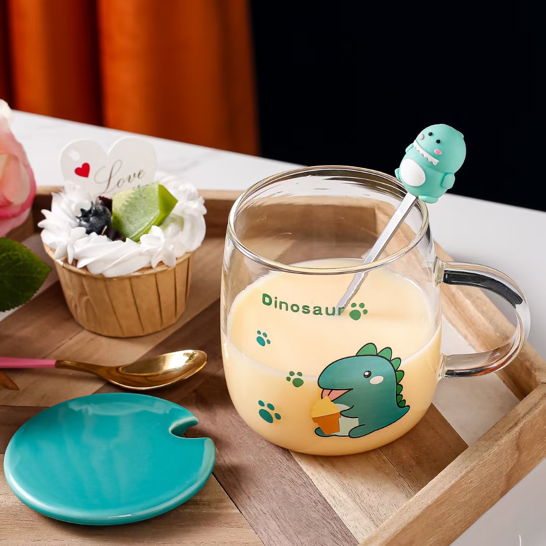 Nordic-style ceramic cups, office cups, mugs with LIDS and spoons, daily-use cups, cartoon cups 8 details Picture