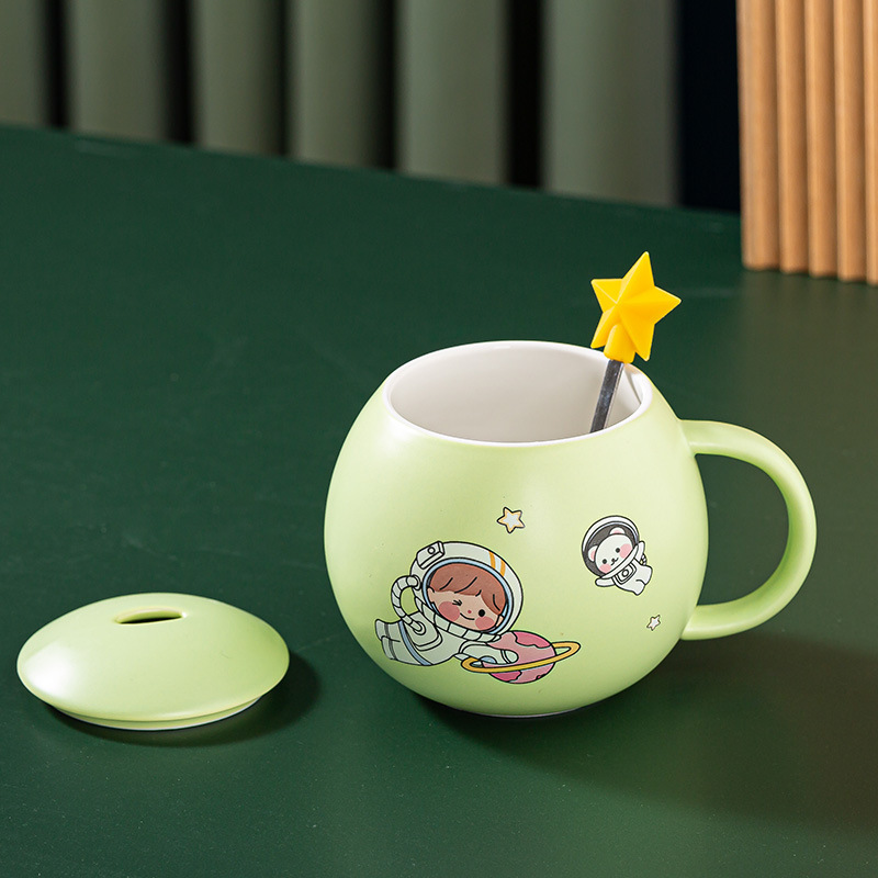 Nordic-style ceramic cups, office cups, mugs with LIDS and spoons, daily-use cups, cartoon cups 3 Specification image