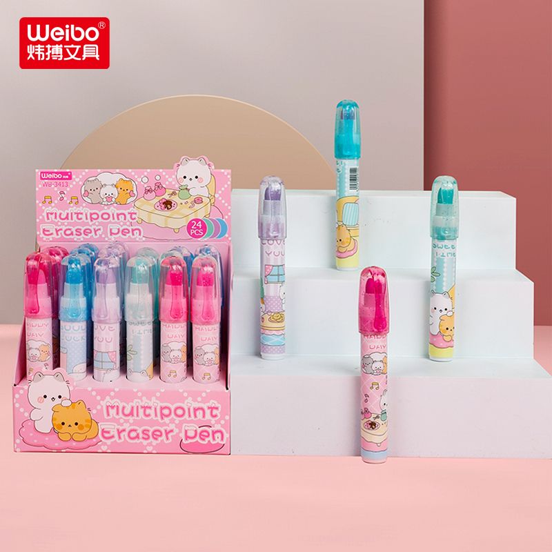 Weibo Stationery offers cute cartoon cat erasers for primary school students as rewards. These erasers are clean, free of lint and marks, and have replaceable cores