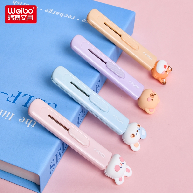 Weibo Stationery Animal Push Knife, hand-cut paper telescopic Portable Mini Cartoon knife, express box opener Item Picture