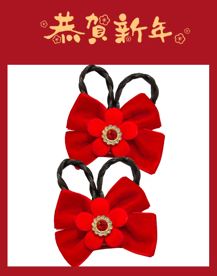 New Year bow hair clip, children's false braid, red Chinese-style baby Hanfu hair clip, New Year pair hair accessory, national trend series detail image 2