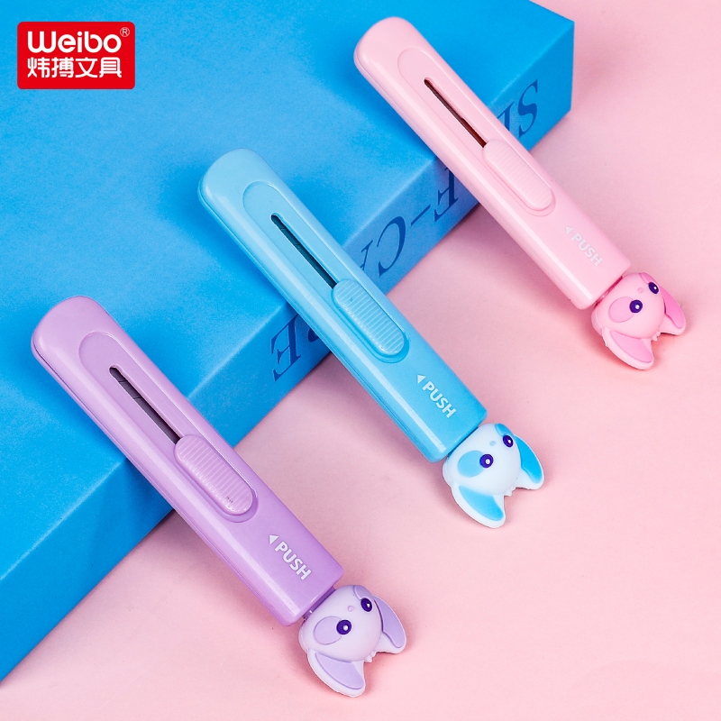 Weibo Stationery Cartoon Mini Fox Push Knife, manual paper cutting knife, telescopic portable express box opener Item Picture