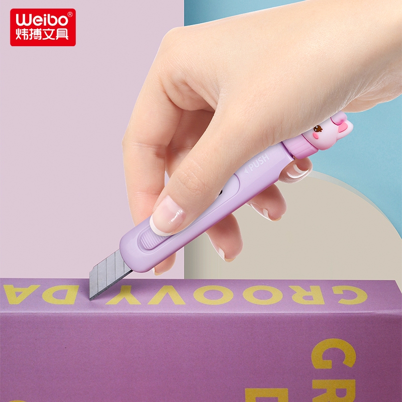 Weibo Office Stationery, cat push knife, school supplies, retractable portable cartoon knife, express box opener details Picture