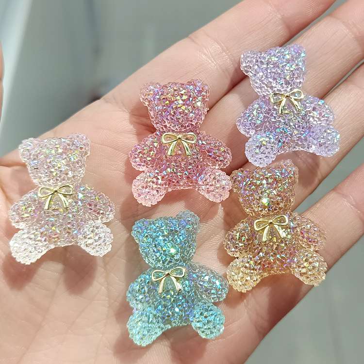 炫彩树脂领结小熊diy鞋花饰品配件洞洞鞋配饰头饰发夹手机壳贴 