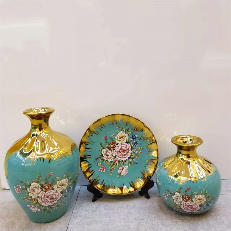 Creative gold-plated ceramic set, vase decoration cabinet, three-piece set for the entrance hall pic 7