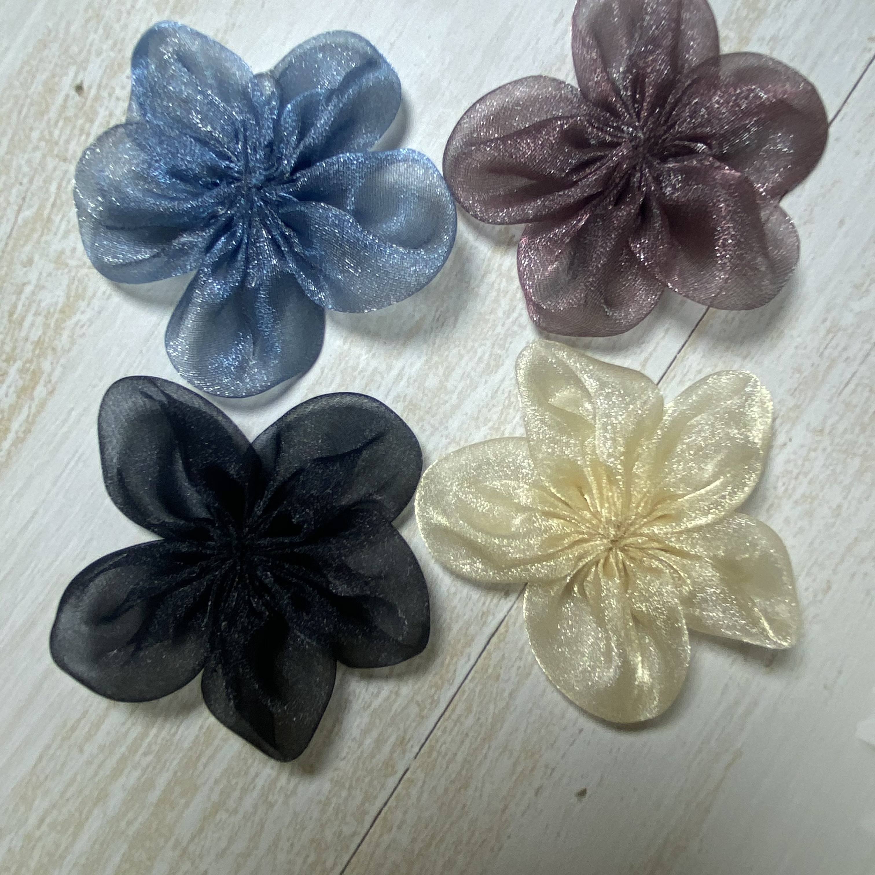 手工手缝/五瓣花花朵/DIY发饰/辅料鞋帽/服装饰品/纱花细节图