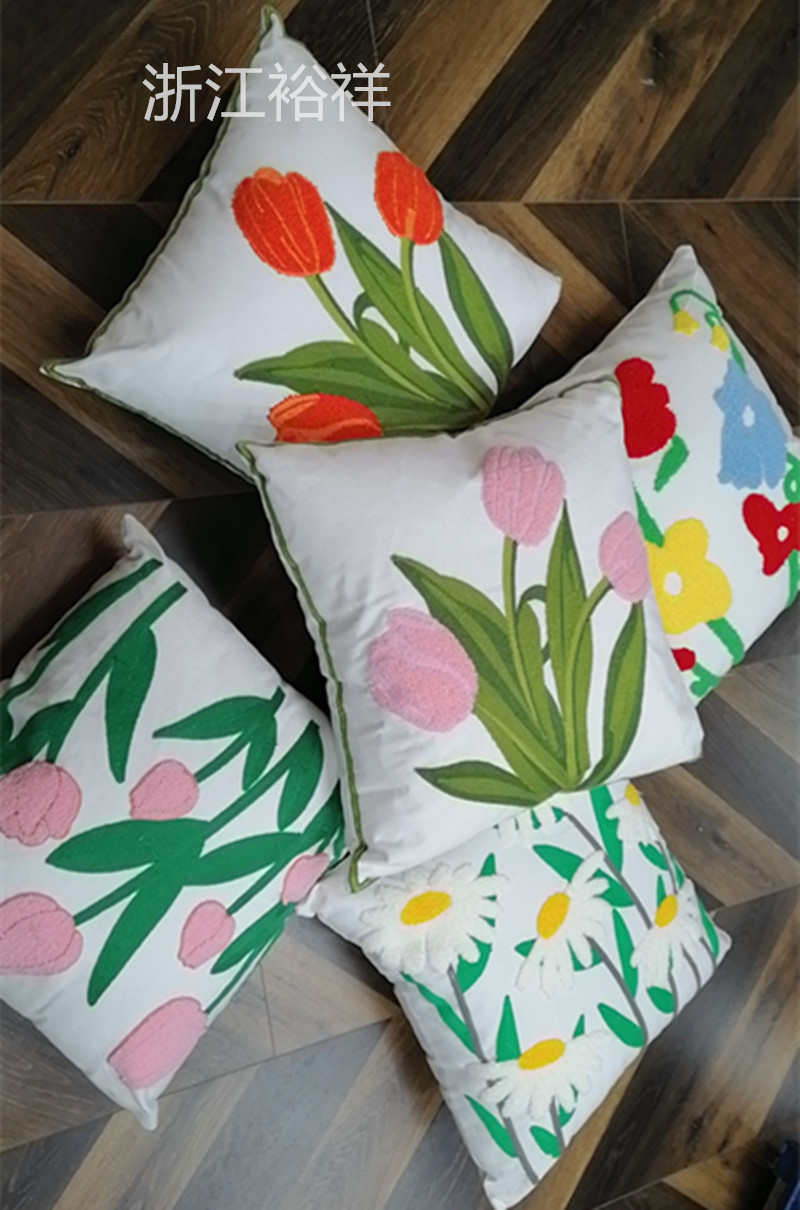 Three-dimensional embroidered linen sofa throw pillow cushion, ins simple three-dimensional embroidered square wholesale office chair lumbar support breathable lumbar rest pillowcase factory direct sales wholesale 45*45 Specification image