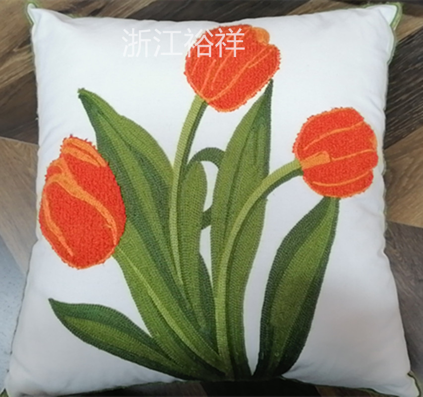 Three-dimensional embroidered linen sofa throw pillow cushion, ins simple three-dimensional embroidered square wholesale office chair lumbar support breathable lumbar rest pillowcase factory direct sales wholesale 45*45 details Picture