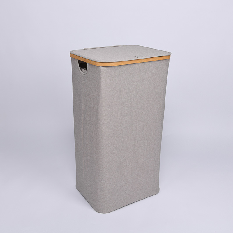 竹制收纳篮 可折叠设计 节省空间 棉麻布料 环保耐用 空间整理 41x33x73.5