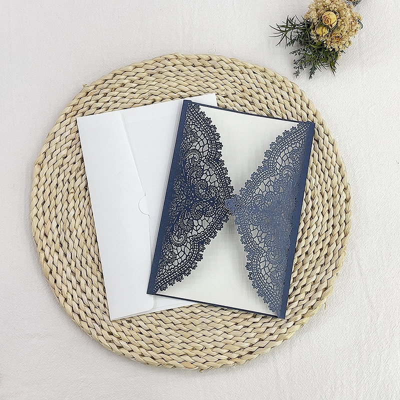 High-end customized African, South American, European and Middle Eastern new blue and fresh laser-engraved wedding invitations, invitation letters, invitation cards, direct sales and wholesale from the manufacturer