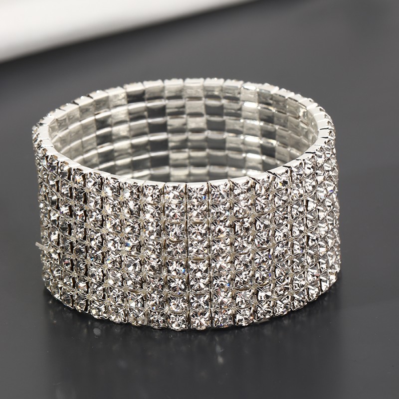 跨境欧美手饰 锆石水钻森系新娘饰品 网红手镯满钻弹力手链