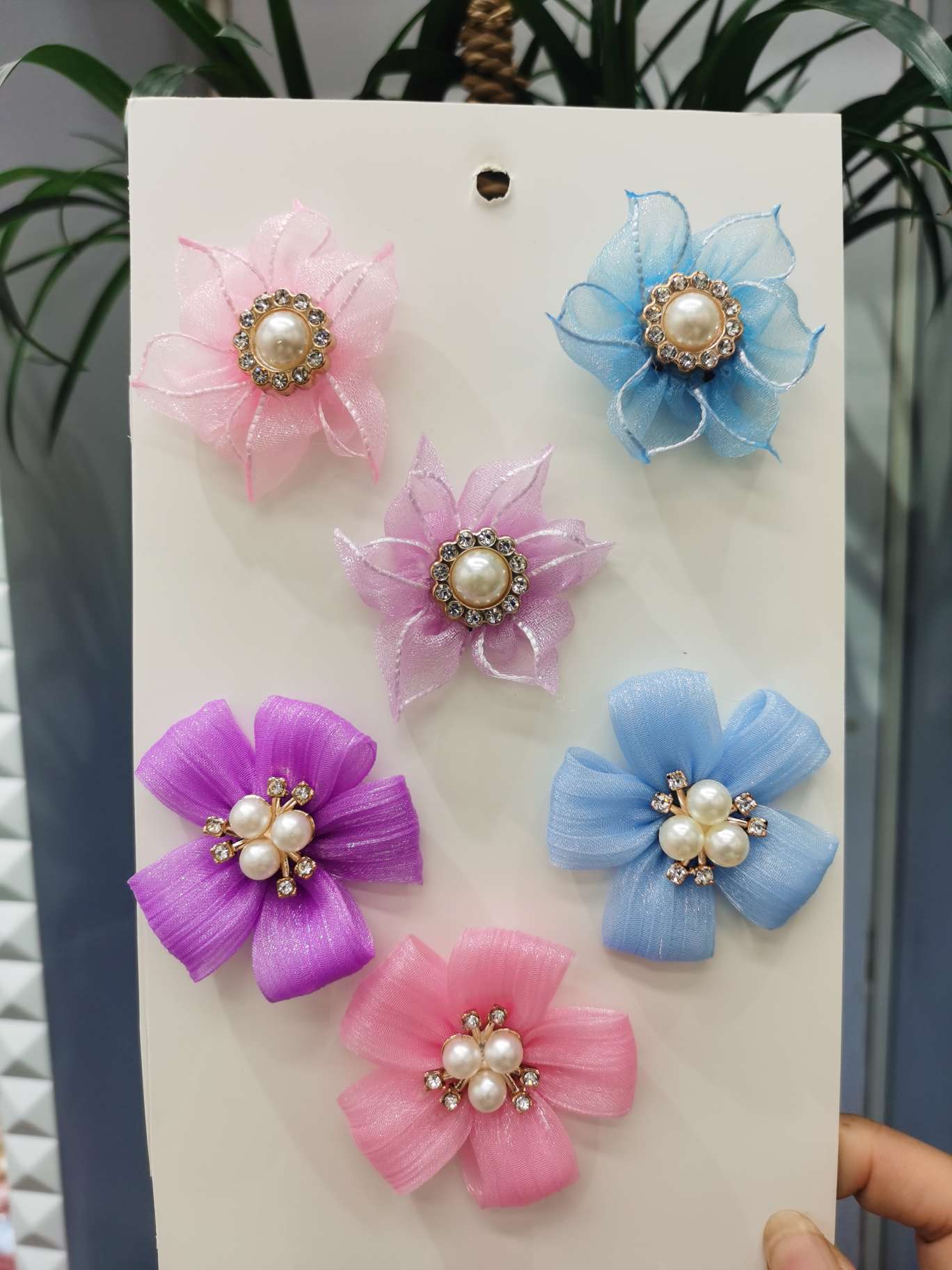 手缝纱带6瓣花加珠复古布花花朵辅料布艺花朵手作diy配件