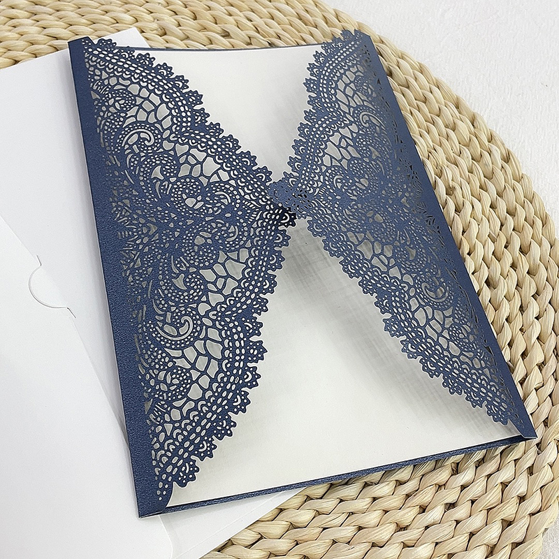 High-end customized African, South American, European and Middle Eastern new blue and fresh laser-engraved wedding invitations, invitation letters, invitation cards, direct sales and wholesale from the manufacturer Item Picture