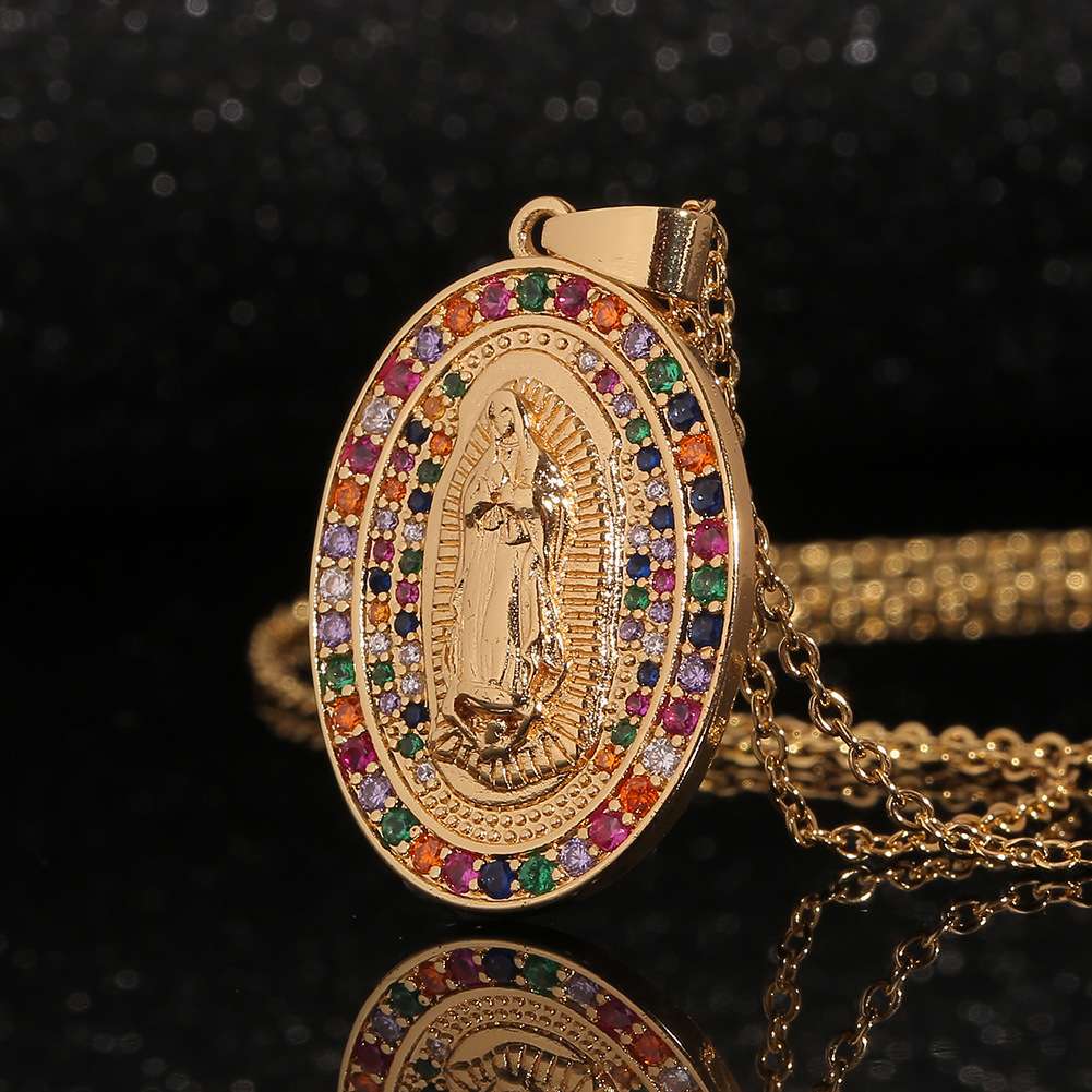 Hot-selling women's religious jewelry on the independent website: copper micro-inlaid zircon Virgin Mary pendant, believer necklace, women wholesale Specification image