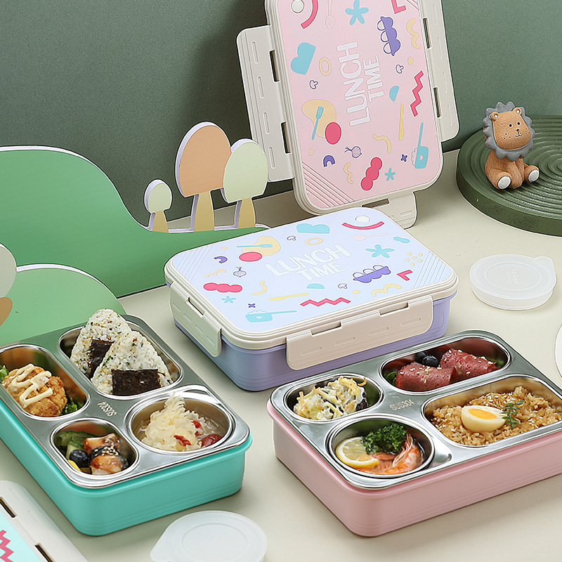 S42-7098A multi-specification 304 stainless steel insulated lunch box, compartments, children's plates, lunch box, lunch box with tableware detail image 3