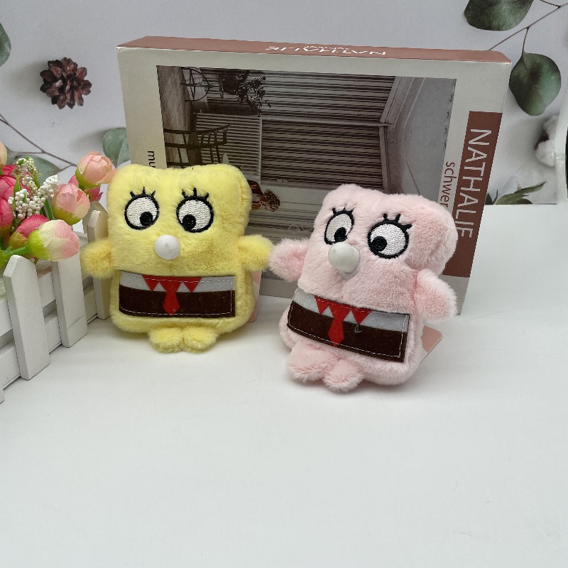 吐泡泡海绵宝宝毛绒钥匙扣外贸出口品质精品玩偶挂件包包挂饰货源