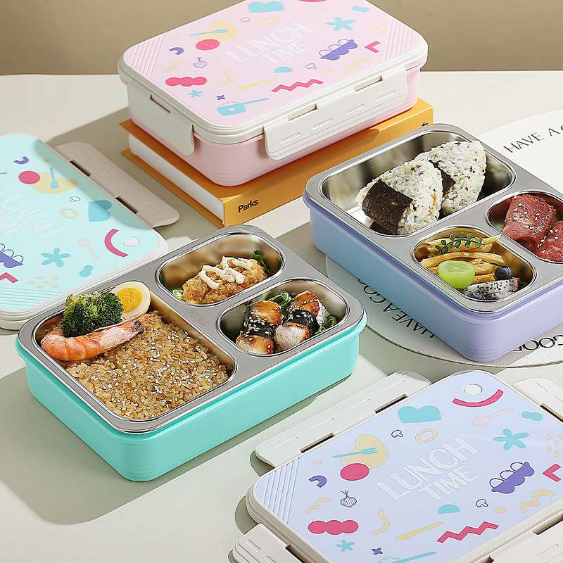 S42-7098A multi-specification 304 stainless steel insulated lunch box, compartments, children's plates, lunch box, lunch box with tableware detail image 2