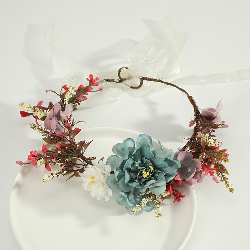 复古花朵森系结婚花环头饰新娘民国风婚纱跟妆造型发饰女海边度假拍照森系新娘表演头饰发箍旅游发饰发圈
