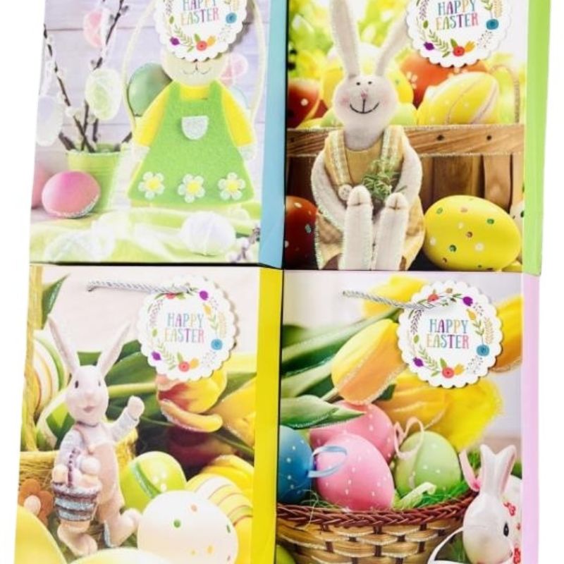 Baisite Packaging Little Rabbit EASTER Gift PAPER BAG with Hanging Card for Cross-border Use HAPPY EASTER PAPER BAG Item Picture