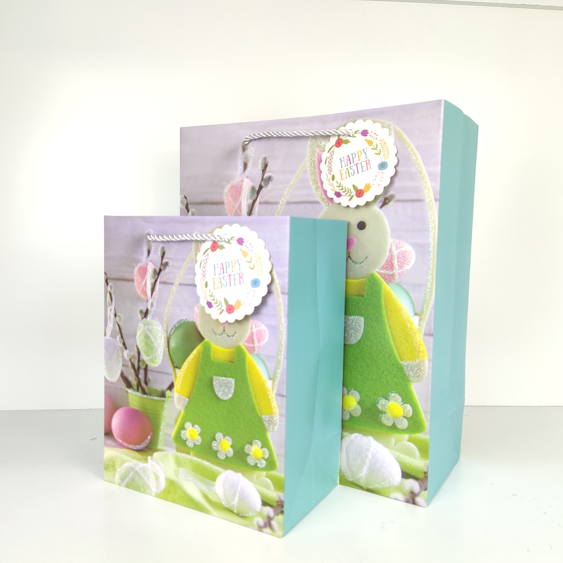 Baisite Packaging Little Rabbit EASTER Gift PAPER BAG with Hanging Card for Cross-border Use HAPPY EASTER PAPER BAG