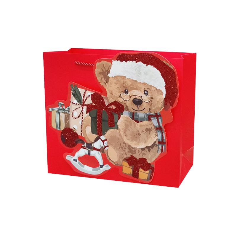 Baisite Packaging's new Christmas gift bags, powder-coated, patchy cartoon Christmas paper bags, hand-carry packaging bags wholesale Specification image